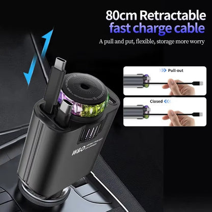 Retractable Car Charger with Aromatherapy & Star Light | Fast Charging 5-in-1