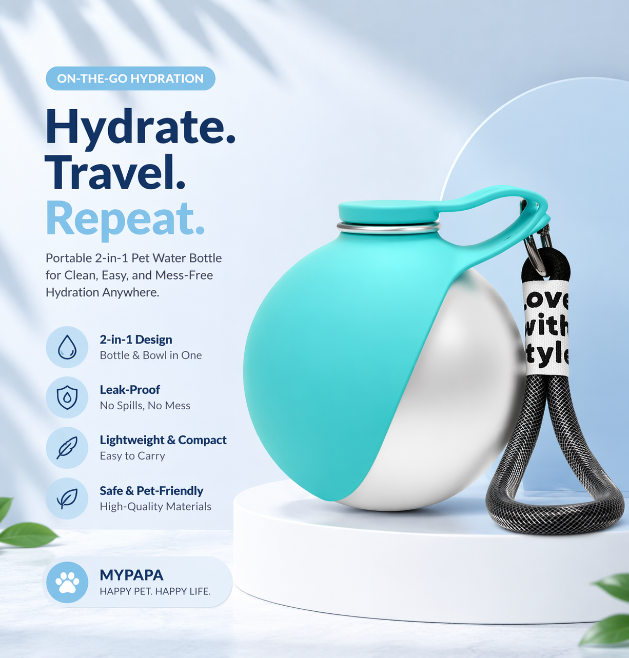 Portable 2-in-1 Pet Water Bottle